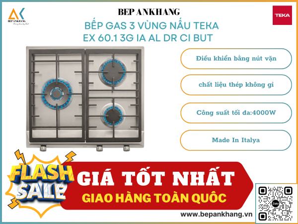 BẾP GAS 3 Vùng nấu Teka EX 60.1 3G IA AL DR CI BUT - Made In Italia